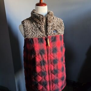 NWOT Simply Southern Buffalo Plaid And Brown Sherpa Vest Size M